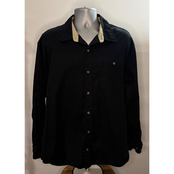 RedHead Mens Black Button Up Collar Single Pocket Long Sleeve Shirt Cotton XL - Picture 4 of 12